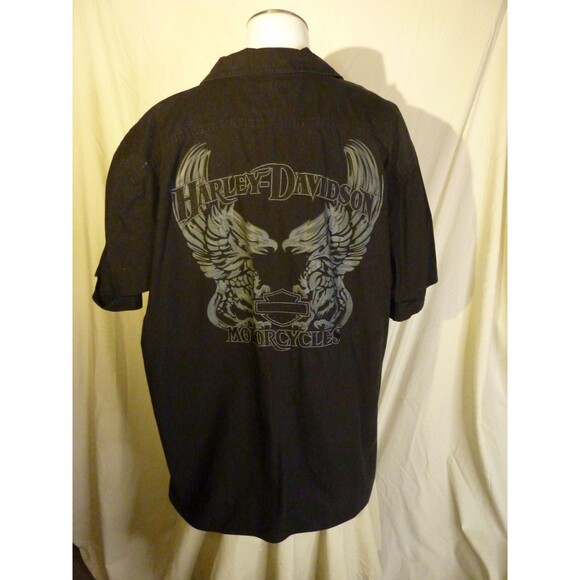 Harley-Davidson Embroidered Men's Shirt-Black-Short Sleeve-Button-Pockets- sz XL - Picture 3 of 5